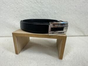 Ovo Black Italian Milano Leather Ratchet Belt with Silver Buckle.